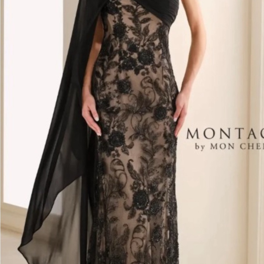 Montage by Mon Cheri Elegant Black and Cream Gown